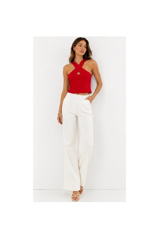 Onno Style Women Kolsuz Askılı Çapraz Yaka Triko Kadın Bluz Kırmızı