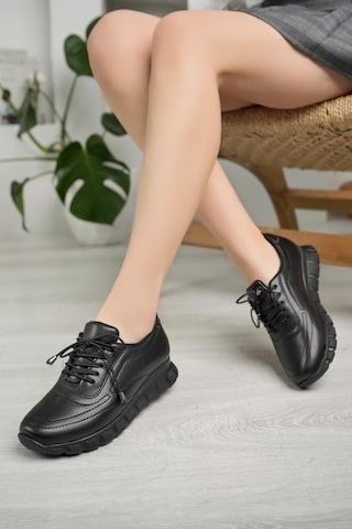 Nesil Shoes Acr 40 Siyah Lastik Bağlı Kadın Ayakkabı-siyah Siyah