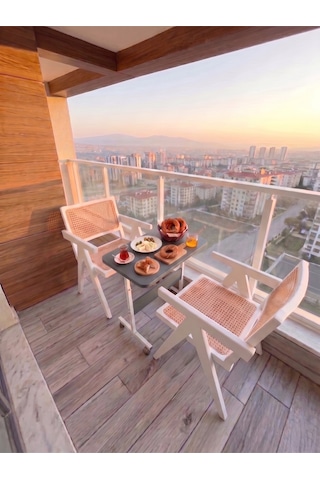 Yükseklik Ayarlı - Dar Balkonlar İçin Kahvaltı Yemek Masası - Antrasit Beyaz Tekerli 60x40 Oval Kenar Scbalkon5