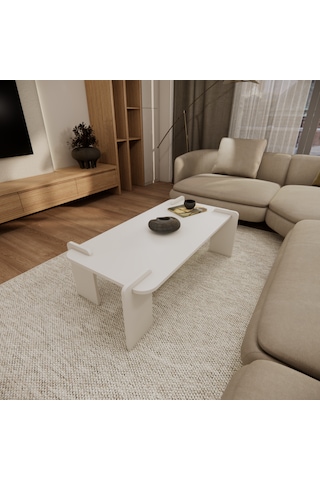 Odaco Fuji Modern Premium Oval Ayaklı %100 Mdflam Salon Orta Sehpa 120x60x40 Cm Beyaz