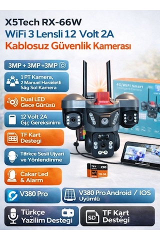 X5tech Rx-66w Wifi 3 Lensli 12 Volt 2a Kablosuz Güvenlik Kamerası X5tech Rx-66w Wifi 3 Lensli 12 Volt 2a Kablosuz Güvenlik Kamerası