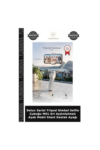Delux Serisi Tripod Gimbal Selfie Çubuğu M01 Gri Aydınlatmalı Ayak Mobil Stant Destek Ayağı