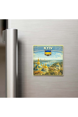 Retro Ukrayna Kiev Şehri Temalı Vintage Buzdolap Magneti 9x9 Cm