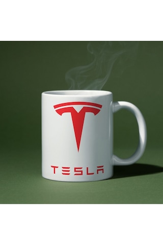 Applucky Tesla Logo Tarihçesi Baskı Kupa Bardak Beyaz