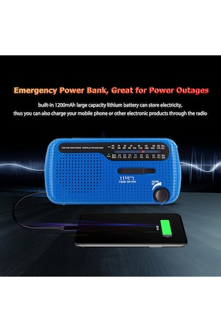 Springsun Acil Radyo El Kranklı Güneş Radyosu 1200mah Şarj Edilebilir Taşınabilir Güç