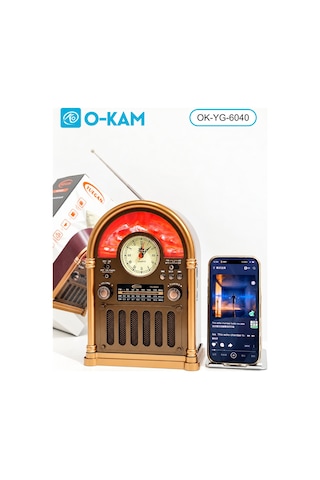 O-kam Ok-6040 Bluetooth Saatli Şömine Efektli Şarjlı Retro Radyo