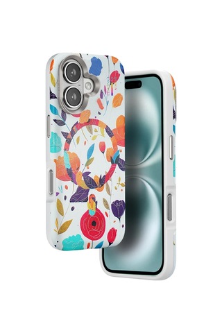 Durukar Apple, Uyumlu iPhone 16 Flower Series Magsafe Kapak - Beyaz