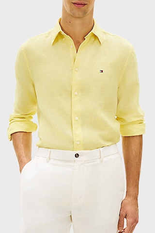 Tommy Hilfiger Keten Regular Fit Uzun Kollu Gömlek Erkek Gömlek Mw0mw41530 Zf0 Açık Sarı
