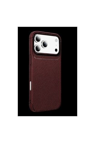 Newface Apple iPhone Uyumlu 18 Pro Max Auto Focus Karbon Kapak - Bordo Düz Renkli