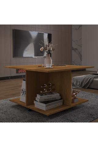Asra Trend Kare Orta Sehpa OS002 %100 MDF Tekerlekli 4 Bölmeli Raf Takımı Petra