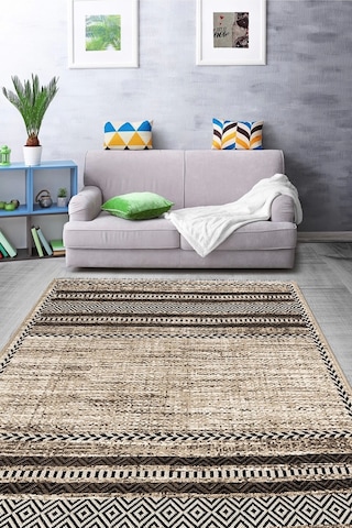 Palermo 6810 Bej Çift Taraflı Yıkanabilir Dokuma Kolay Temizlenir Halı Kilim