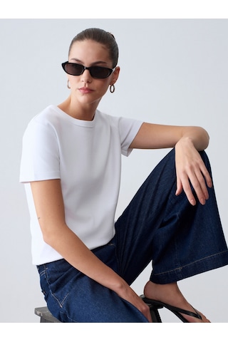 Dilvin 32779 Bisiklet Yaka T-shirt-beyaz