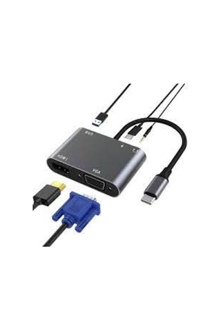 Hc-11 Apple Uyumlu MacBook Type-C To Usb 3.0 1080P 4K Hdmı Vga Pd Aux