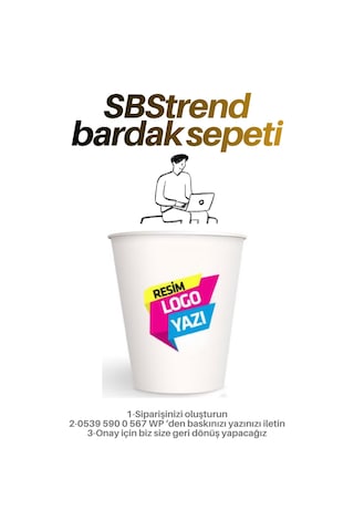 Kişiye Firmaya Fuar Özel Tasarım Baskılı Logolu Kalın Gramaj 7 Oz 50 Adet Baskı Karton Bardak 1