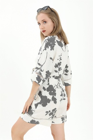 Önden Bağlamalı Dantelli Keten Takım - Siyah-siyah Siyah