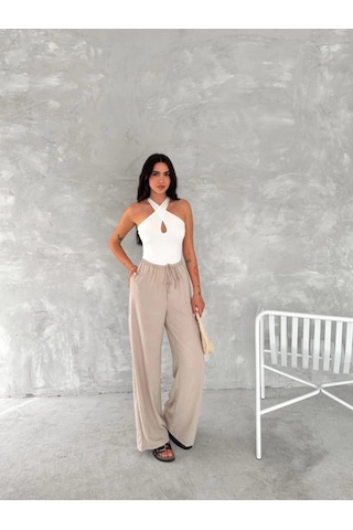 Freedom Storee Kadın Ayrobin Oversize Kadın Pantalon - Bej Çok Renkli