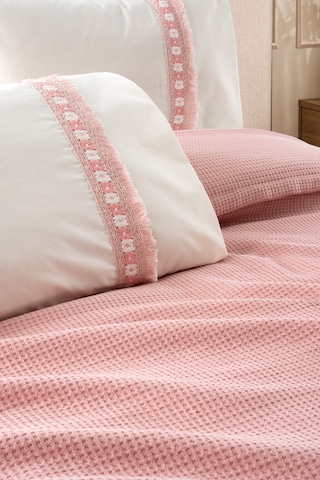 4 Parça Kopanaki Dantelli & Püsküllü Çift Kişilik Pike Takımı - %100 Pamuk - 210 X230 Cm - Pudra