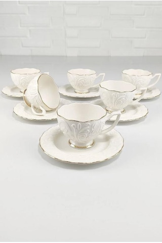 Rossel Premium Yaldızlı Bone Porselen Kahve Fincan Takımı Rosen-100 62612