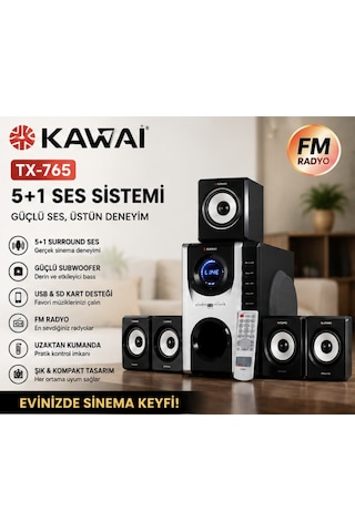 Kawaı Tx-765 5+1 Ses Sistemi Fm Radyo Usb Sd Kart Destekli Uzaktan Kumandalı