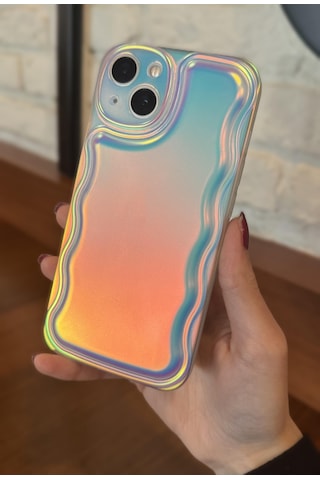 Apple Uyumlu iPhone 15 Plus Zigzaglı Dalgalı Hologram Puf Kılıf