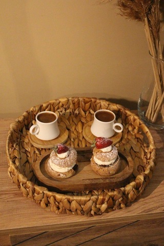 Hasır Su Sümbülü Yuvarlak Tepsi Orta Boy Organizer Düzenleyici Diğer