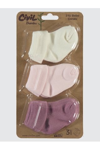 Civil Baby Kız Bebek 3'lü Çorap Set 0-24 Ay Pudra Pudra