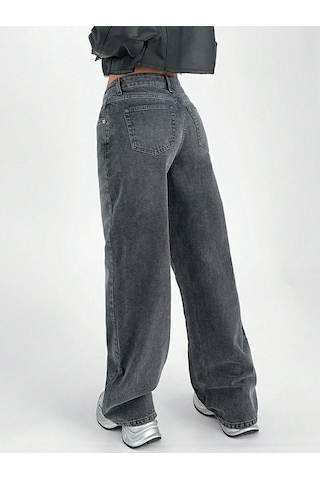 Kadın Wide Leg Jeans Pantolon Siyah