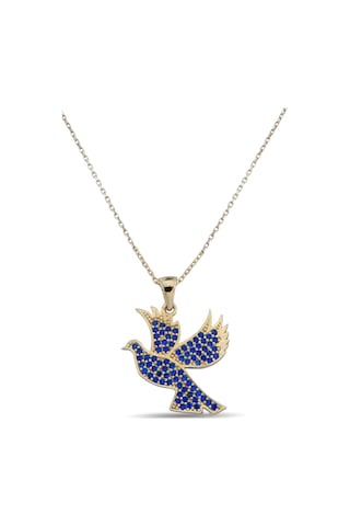 Kadın Mavi Taşlı Gümüş Güvercin Kolye N056401 Rose Gold