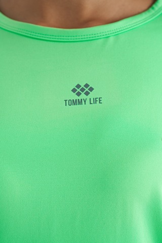 Tommy Life Neon Yeşil O Yaka Baskı Detaylı Oversize Kısa Kol Kadın T-shirt - 97263 Neon Yeşil