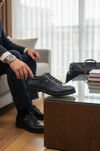 Enoch Hakiki Deri Lacivert Detaylı Erkek Sneaker Ayakkabı Ortopedik Taban Lacivert