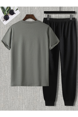 Ufo Logo Füme T-shirt Siyah Eşofman Altı Jogger- Baskı Alt Üst Eşofman Takımı Oversize Bisiklet Yak Füme Siyah