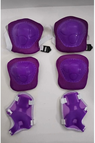 Çocuk Koruyucu Set Dizlik Dirseklik Bileklik 6 Parça Paten Scooter Bisiklet Kaykay Koruyucu Mor Renk Mor