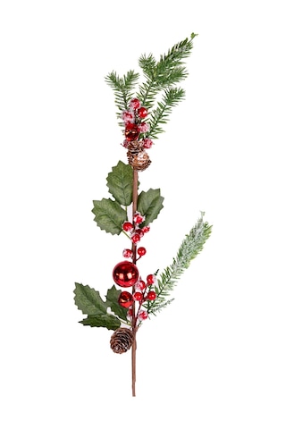 Yılbaşı Çiçeği Pike Karlı Berry Kozalaklı Çanlı Ve Toplu Kırmızı-yeşil 73 Cm.