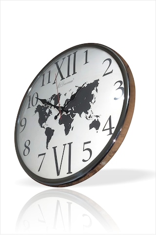 Parlak Metalik Kromajlı Çerçeve Bombe Camlı 36 Cm Duvar Saati Metal - Beyaz