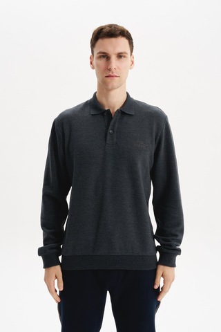AR-MA Arma Erkek Regular Fit Selanik Kumaş Polo Yaka Sweatshirt Düğmeli, Pamuk Polyester Karışımlı %65 Pamuk %35 Polyester K30564699102 Gri