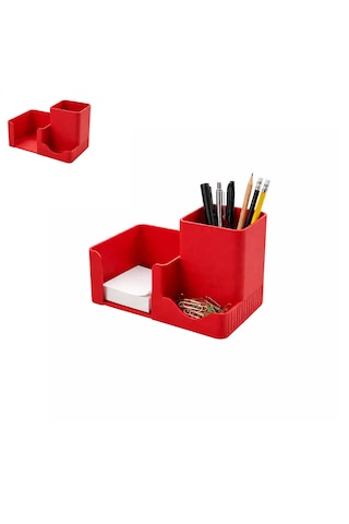 Özel Üretim 3 Bölmeli Notluk Ataşlık Kalemlik Vb. Masa Seti Ebat: 14,6 Cm X 8,4 Cm X 9,9 Cm Kırmızı