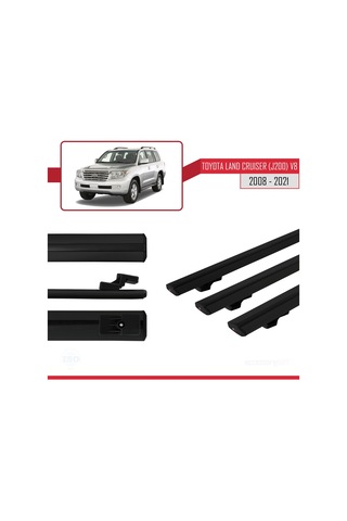 Toyota Land Cruiser J200 V8 2008-2021 Arası İle Uyumlu Basic Model Ara Atkı Tavan Barı Siyah 3 Adet