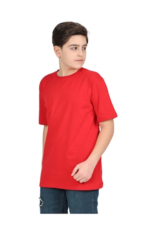 Erdem Kıds Erkek Çocuk Siyah Düz Baskısız Kısa Kol Basic Casual-okul T-shirt Kırmızı Kırmızı