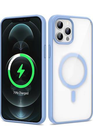 Zore Apple Uyumlu iPhone 12 Pro Max Kılıf Magsafe Wireless Şarj Özellikli Silikon Ege Kapak - Açik Mavi