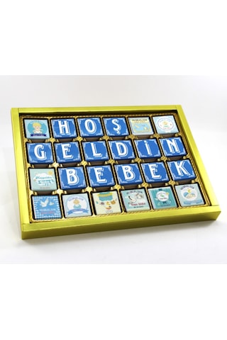 Dark Brown Erkek Bebek Doğum Hediyesi Madlen Çikolata Hoşgeldin Bebek Tebrik 72 Adet