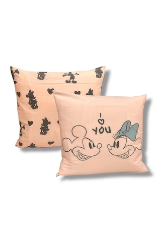 Taç Mickey Minnie Çift Taraflı Baskılı %100 Pamuk Dekoratif 2'li