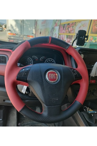 Fiat Line Tuşlu Direksiyonlara Uyumlu Araca Özgü Dikmeli Direksiyon Kılıfı Kırmızı Karbon 2945460