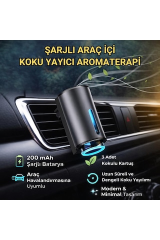 Coofbe 200mah Şarjlı Zaman Ayarlı Otomatik 3 Kokulu Aroma Difüzörü Araç Kokusu Oda Kokusu Sensörlü Led Işıklı