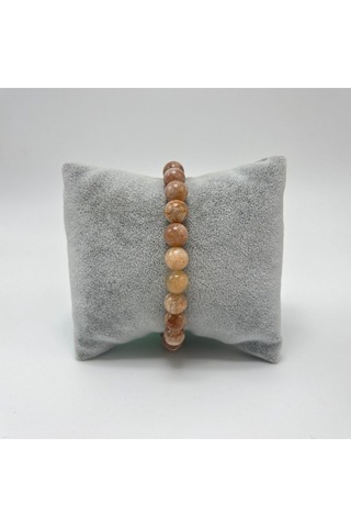 Sertifikalı Güneş Taşı 8mm Elastik Misinalı Doğal Taş Bileklik Turuncu