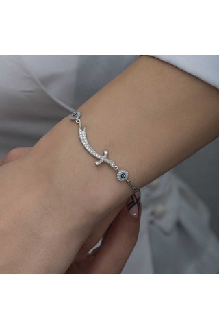 Blackcraft 925 Ayar Gümüş Nazarlı Zülfikar Kılıcı Kadın Bileklik