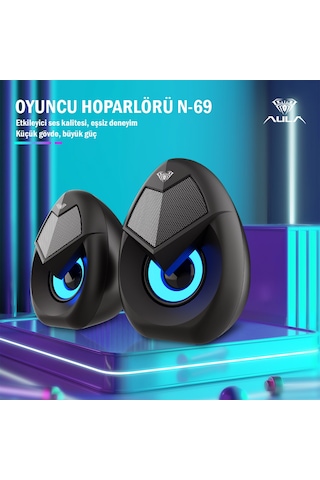 Aula N-69 2 3w Rgb Led Işıklı Masaüstü Oyuncu Laptop Pc Bilgisayar Hoparlörü