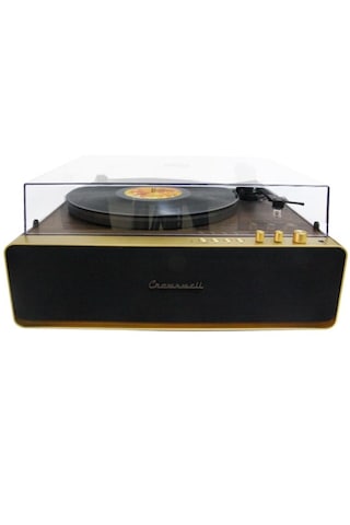 Nostaljik Ahşap Kaplama Pikap 33x45 Plaklar Bass Bluetooth Crownwell Vegas Plus Renk Gold