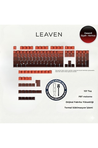 Mekanik Klavye Pbt Çift Baskı Keycap Seti Çizgi Desenli 137 Tuşlu Siyah - Kırmızı Tuş Takımı