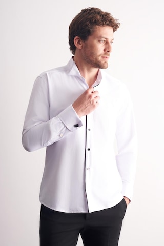 İmza Beyaz Uzun Kol Ata Yaka Düz Pamuklu Slim Fit Gömlek 1004255215 Beyaz