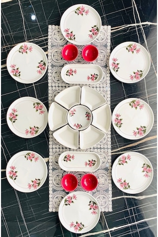 Kar Çiçek 8 Kişilik 21 Parça Kahvaltı Takımı Pembe